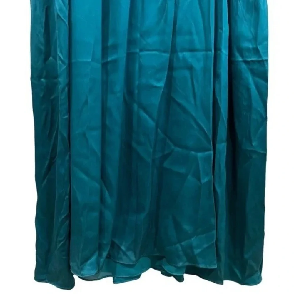 Banana Republic Teal Silk Blend Maxi Dress V-Neck Empire Waist Tall Size 12 - Picture 11 of 11